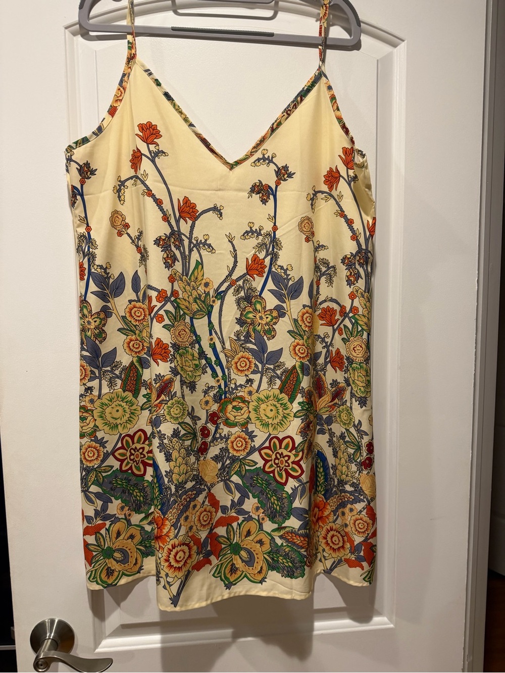Floral Slip Dress in Cream with Multicolor Botanical Print
